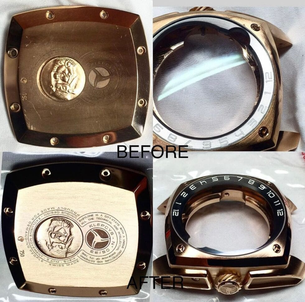 Boîte de montre avant et après polissage